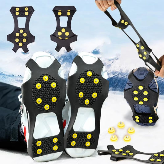 10 Studs Snow Ice Claw Anti-Skid Snow Ice Thermo Plastic Elastomer Climbing Shoes Spikes Grips Cleats over Shoes Covers Crampons